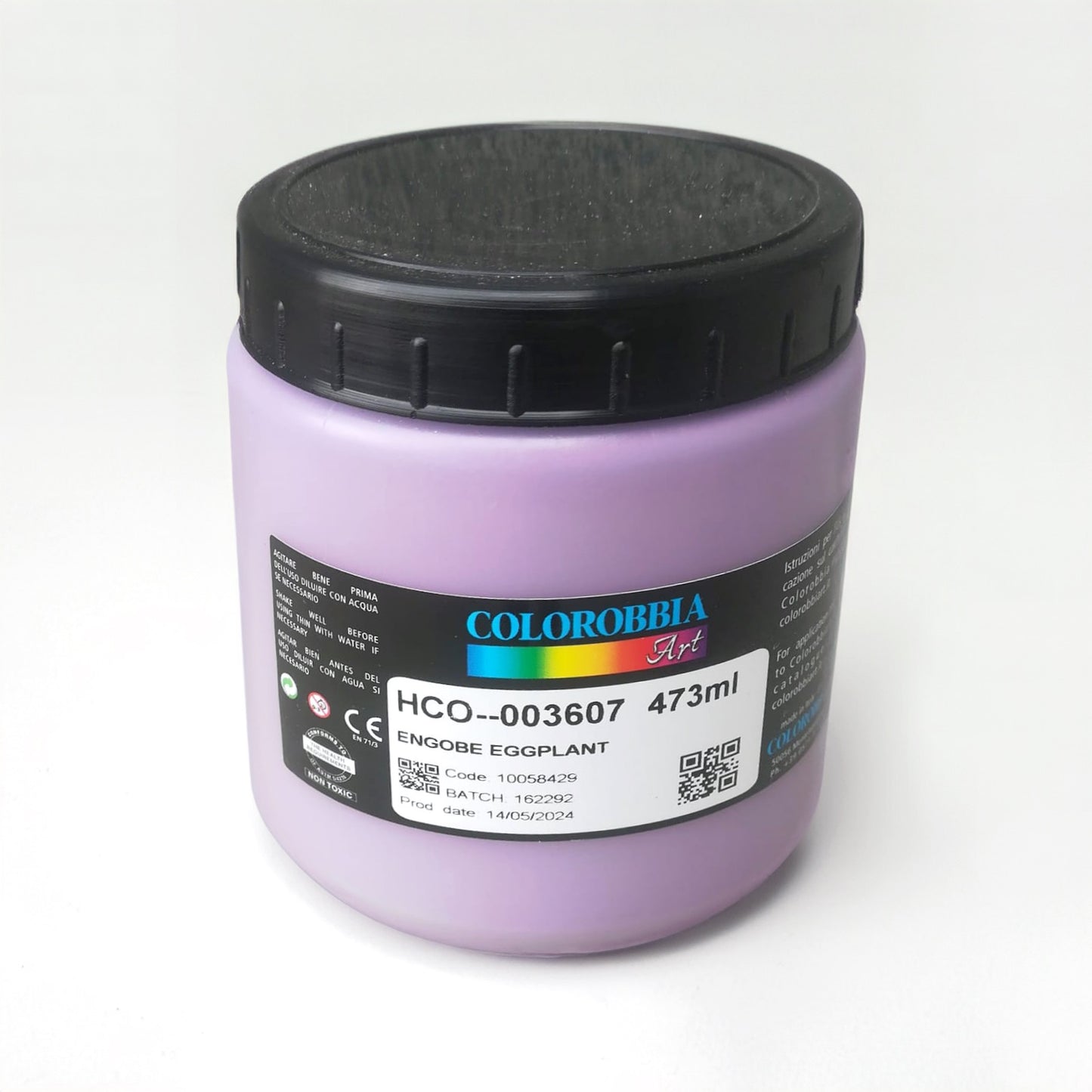 Barattolo di Engobbi Colorobbia per ceramica di colore viola melanzana, ideale per artisti e artigiani. Prodotti argillosi noti per la copertura eccellente e facilità d'uso. HCO--003607, 473 ml. Engobbi, AVADA - Best Sellers, Collezione Ditta Fauci, AVADA Email Marketing - Best Sellers, AVADA Email Marketing - Newest Products